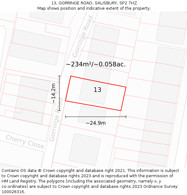 13, GORRINGE ROAD, SALISBURY, SP2 7HZ: Plot and title map