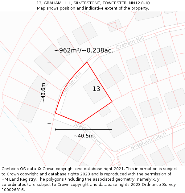 13, GRAHAM HILL, SILVERSTONE, TOWCESTER, NN12 8UQ: Plot and title map