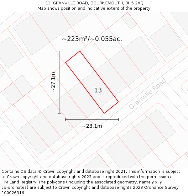13, GRANVILLE ROAD, BOURNEMOUTH, BH5 2AQ: Plot and title map