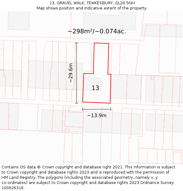 13, GRAVEL WALK, TEWKESBURY, GL20 5NH: Plot and title map