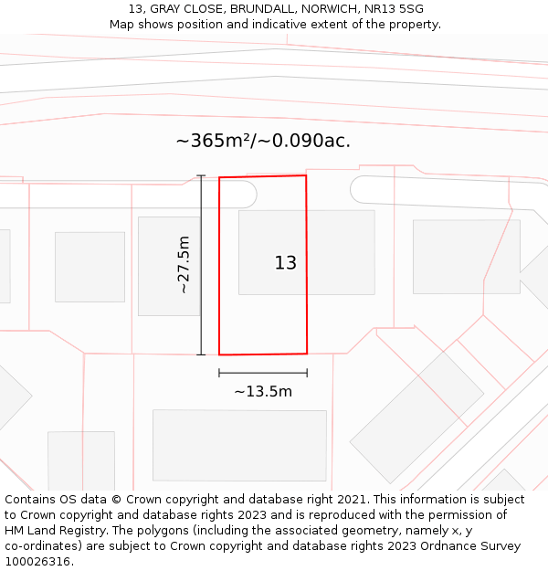 13, GRAY CLOSE, BRUNDALL, NORWICH, NR13 5SG: Plot and title map
