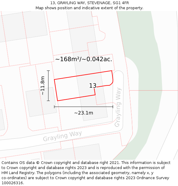 13, GRAYLING WAY, STEVENAGE, SG1 4FR: Plot and title map