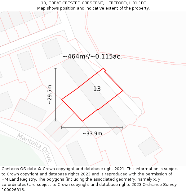 13, GREAT CRESTED CRESCENT, HEREFORD, HR1 1FG: Plot and title map