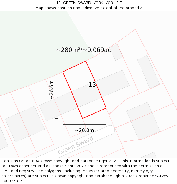13, GREEN SWARD, YORK, YO31 1JE: Plot and title map