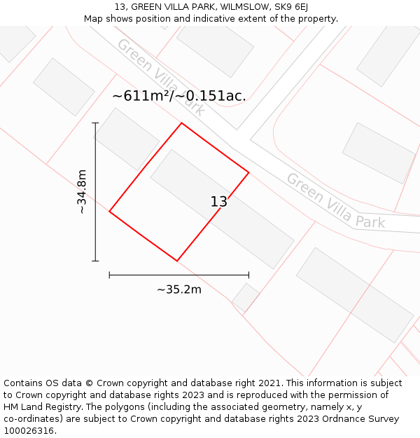 13, GREEN VILLA PARK, WILMSLOW, SK9 6EJ: Plot and title map
