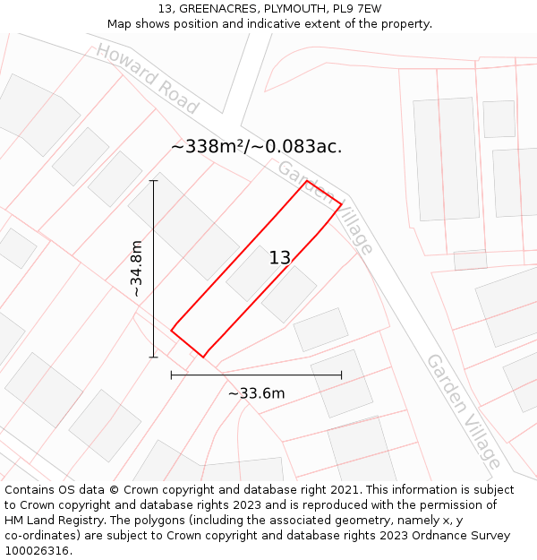 13, GREENACRES, PLYMOUTH, PL9 7EW: Plot and title map