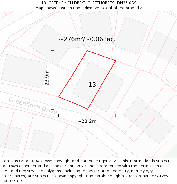 13, GREENFINCH DRIVE, CLEETHORPES, DN35 0SS: Plot and title map