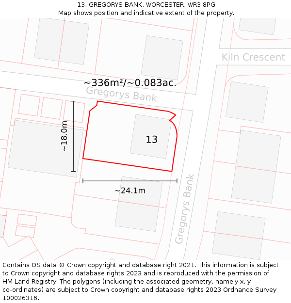 13, GREGORYS BANK, WORCESTER, WR3 8PG: Plot and title map