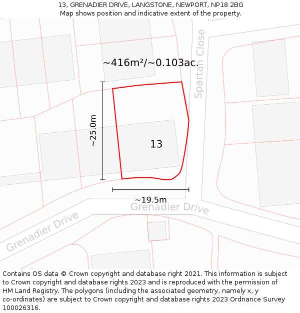 13, GRENADIER DRIVE, LANGSTONE, NEWPORT, NP18 2BG: Plot and title map