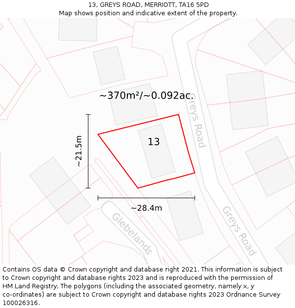 13, GREYS ROAD, MERRIOTT, TA16 5PD: Plot and title map