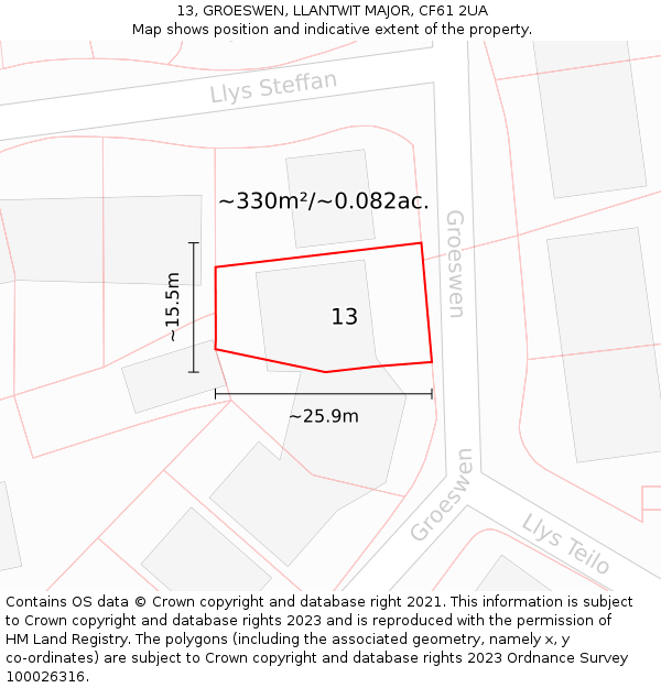 13, GROESWEN, LLANTWIT MAJOR, CF61 2UA: Plot and title map