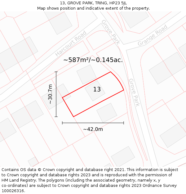 13, GROVE PARK, TRING, HP23 5JL: Plot and title map
