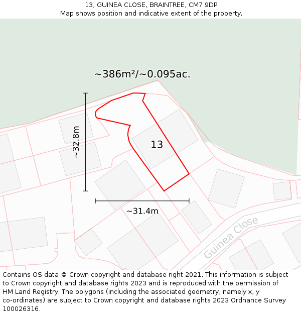 13, GUINEA CLOSE, BRAINTREE, CM7 9DP: Plot and title map