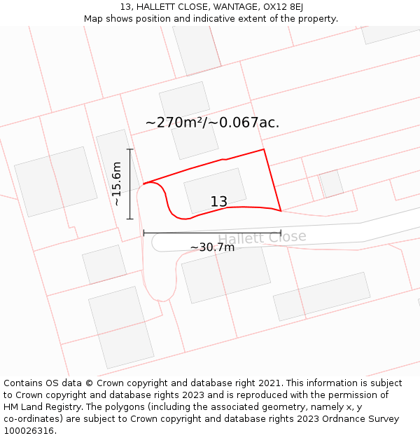 13, HALLETT CLOSE, WANTAGE, OX12 8EJ: Plot and title map