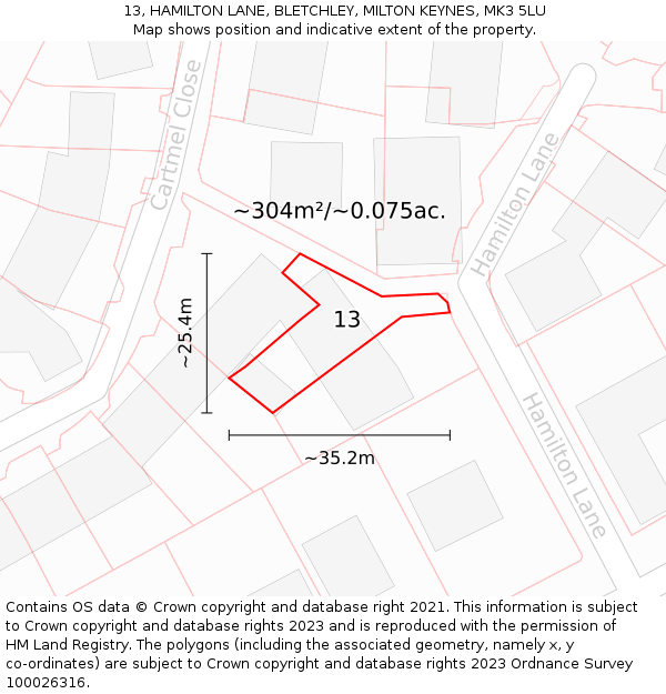 13, HAMILTON LANE, BLETCHLEY, MILTON KEYNES, MK3 5LU: Plot and title map