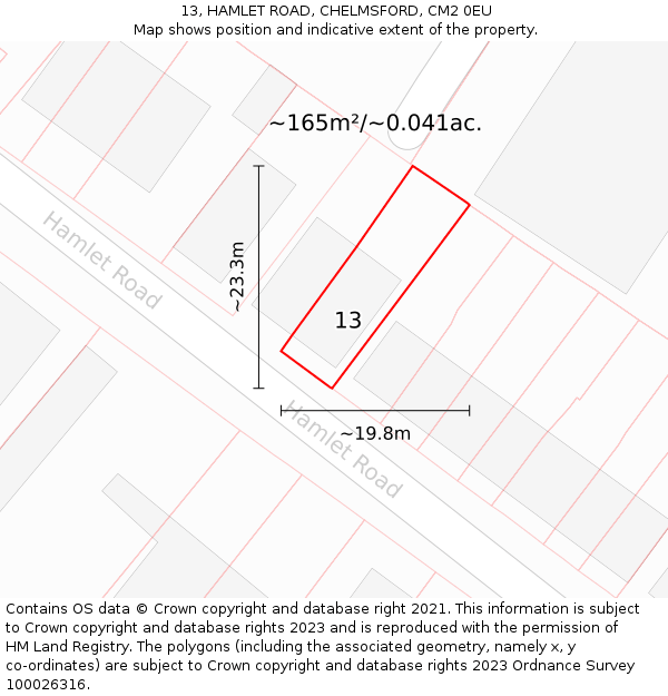 13, HAMLET ROAD, CHELMSFORD, CM2 0EU: Plot and title map