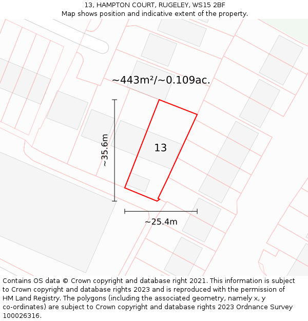 13, HAMPTON COURT, RUGELEY, WS15 2BF: Plot and title map
