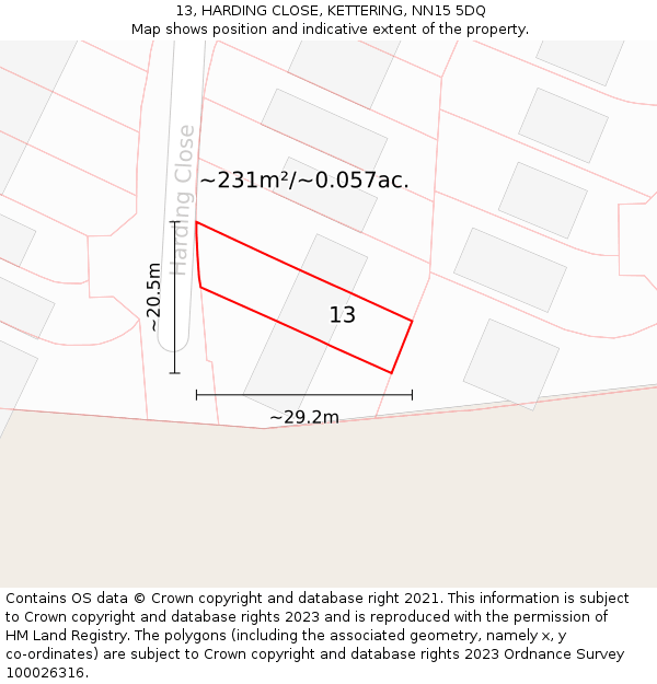 13, HARDING CLOSE, KETTERING, NN15 5DQ: Plot and title map
