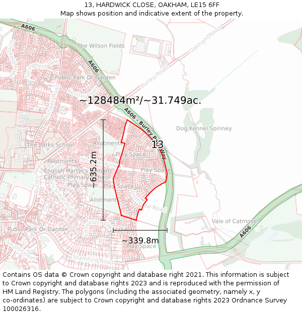 13, HARDWICK CLOSE, OAKHAM, LE15 6FF: Plot and title map