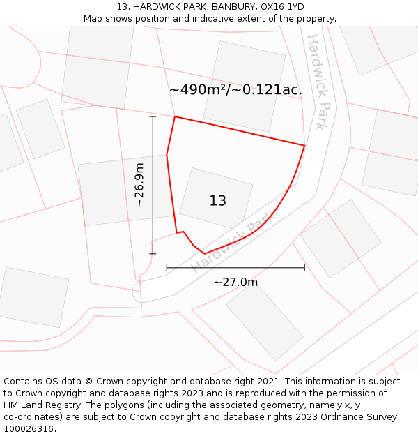 13, HARDWICK PARK, BANBURY, OX16 1YD: Plot and title map