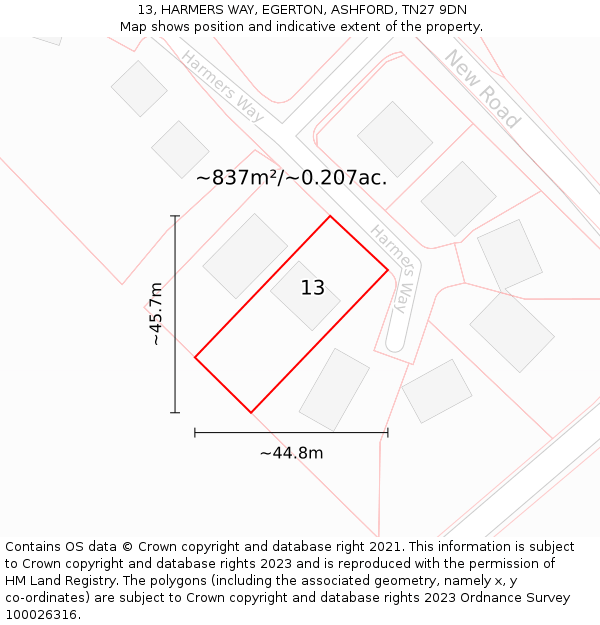 13, HARMERS WAY, EGERTON, ASHFORD, TN27 9DN: Plot and title map