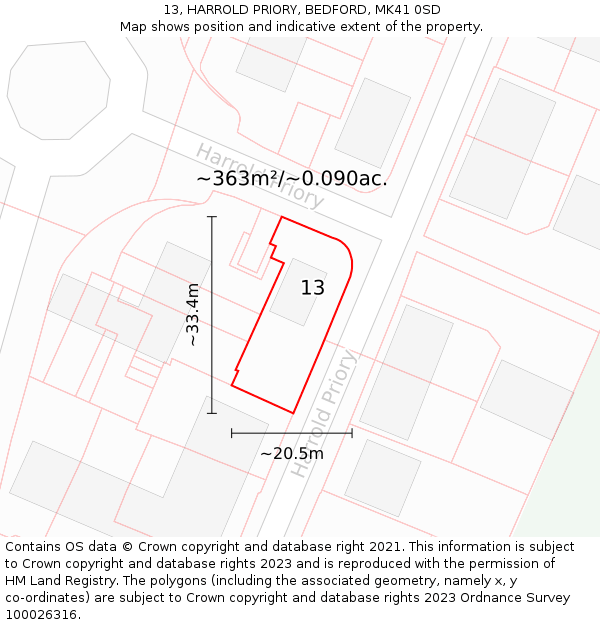 13, HARROLD PRIORY, BEDFORD, MK41 0SD: Plot and title map