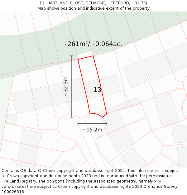 13, HARTLAND CLOSE, BELMONT, HEREFORD, HR2 7SL: Plot and title map