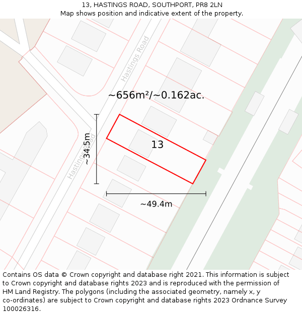 13, HASTINGS ROAD, SOUTHPORT, PR8 2LN: Plot and title map