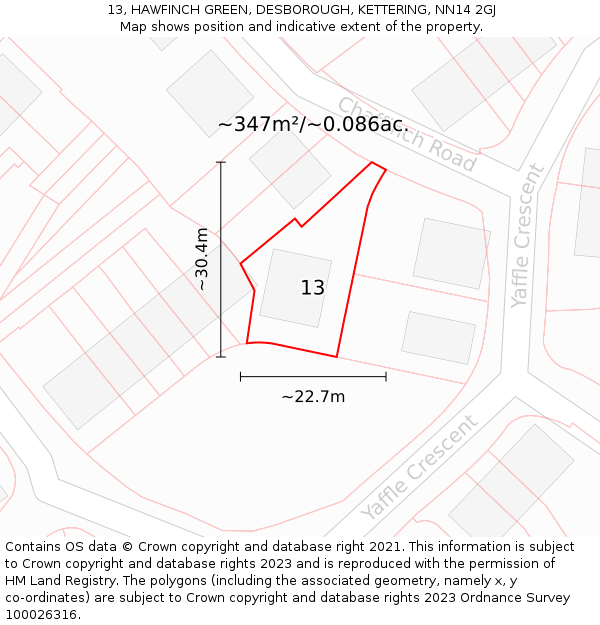 13, HAWFINCH GREEN, DESBOROUGH, KETTERING, NN14 2GJ: Plot and title map