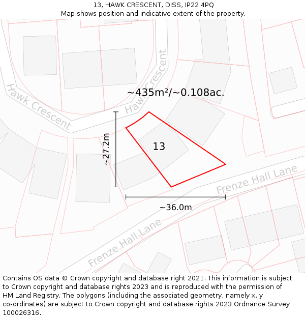 13, HAWK CRESCENT, DISS, IP22 4PQ: Plot and title map