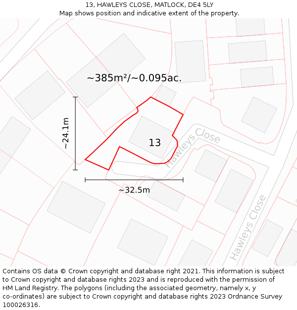13, HAWLEYS CLOSE, MATLOCK, DE4 5LY: Plot and title map