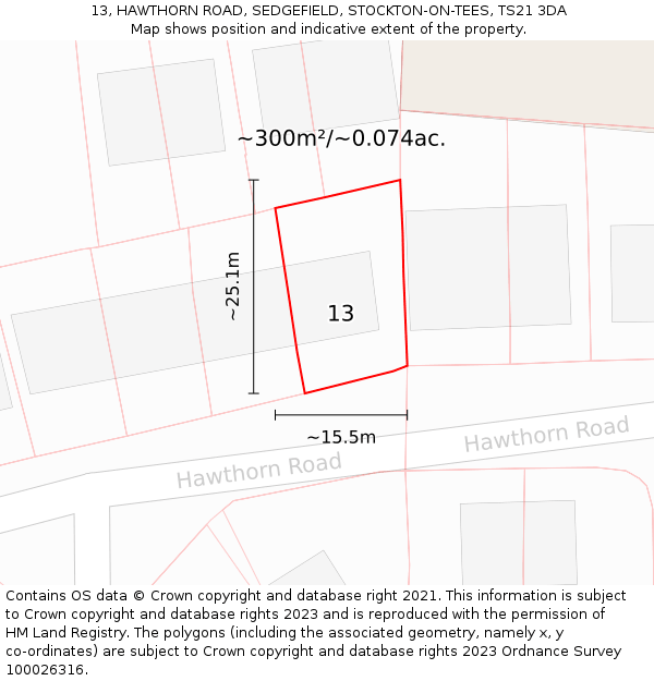 13, HAWTHORN ROAD, SEDGEFIELD, STOCKTON-ON-TEES, TS21 3DA: Plot and title map