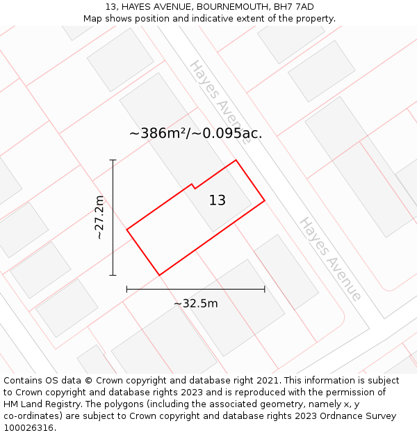 13, HAYES AVENUE, BOURNEMOUTH, BH7 7AD: Plot and title map