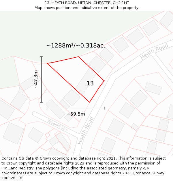 13, HEATH ROAD, UPTON, CHESTER, CH2 1HT: Plot and title map
