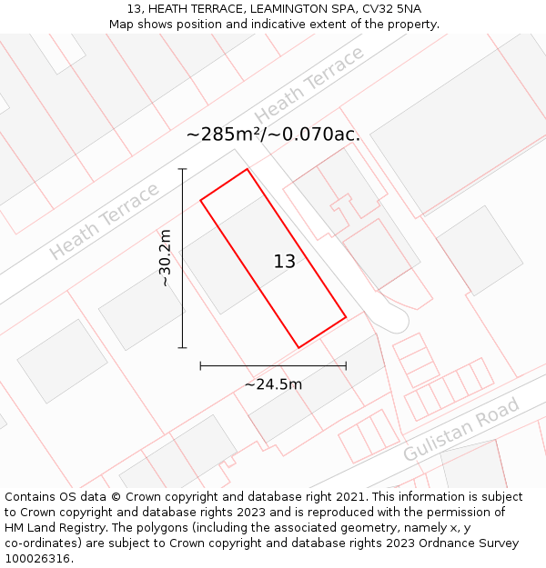 13, HEATH TERRACE, LEAMINGTON SPA, CV32 5NA: Plot and title map