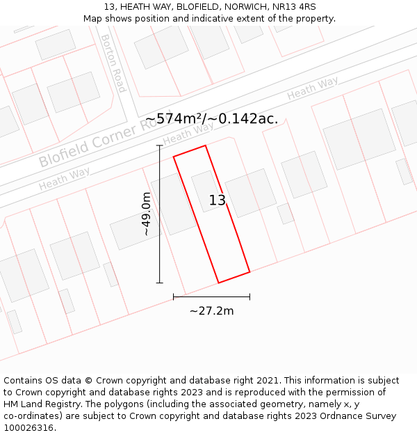 13, HEATH WAY, BLOFIELD, NORWICH, NR13 4RS: Plot and title map