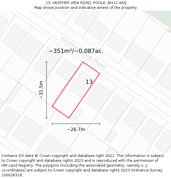 13, HEATHER VIEW ROAD, POOLE, BH12 4AQ: Plot and title map