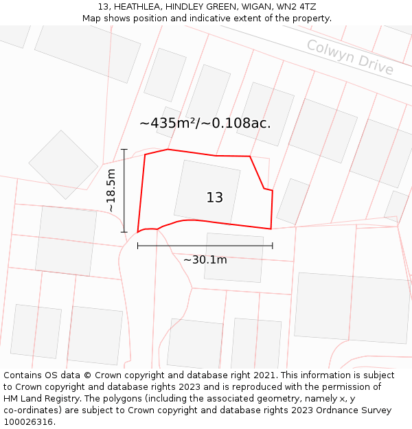 13, HEATHLEA, HINDLEY GREEN, WIGAN, WN2 4TZ: Plot and title map