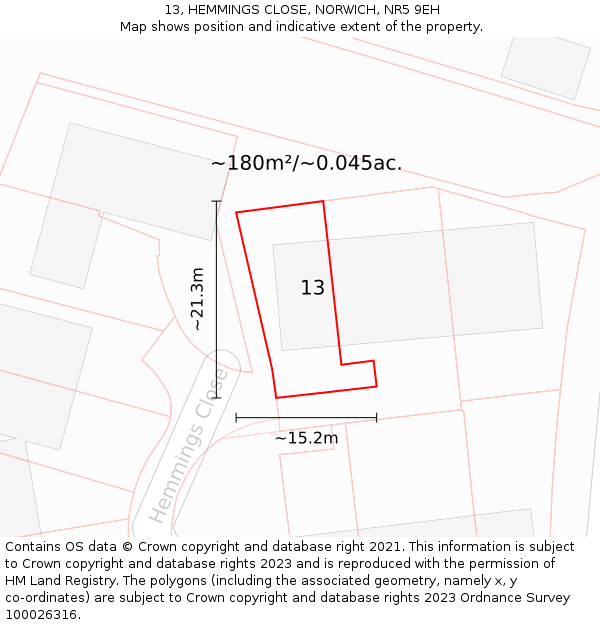 13, HEMMINGS CLOSE, NORWICH, NR5 9EH: Plot and title map