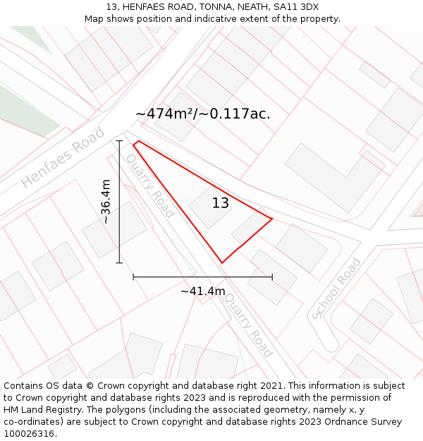 13, HENFAES ROAD, TONNA, NEATH, SA11 3DX: Plot and title map
