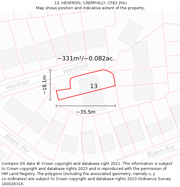 13, HENFRON, CAERPHILLY, CF83 2NU: Plot and title map