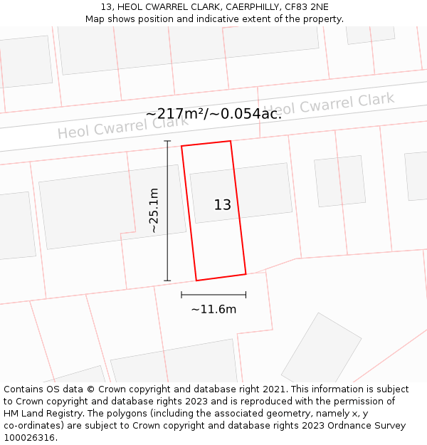 13, HEOL CWARREL CLARK, CAERPHILLY, CF83 2NE: Plot and title map