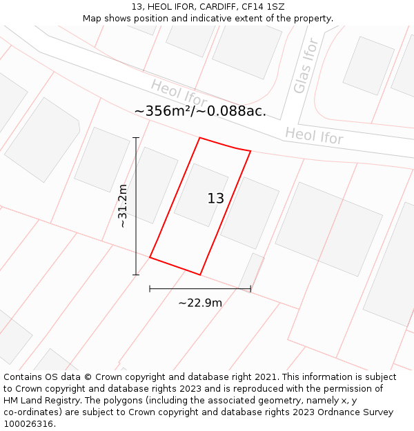 13, HEOL IFOR, CARDIFF, CF14 1SZ: Plot and title map