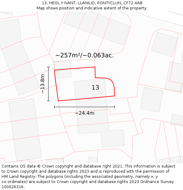 13, HEOL Y NANT, LLANILID, PONTYCLUN, CF72 4AB: Plot and title map