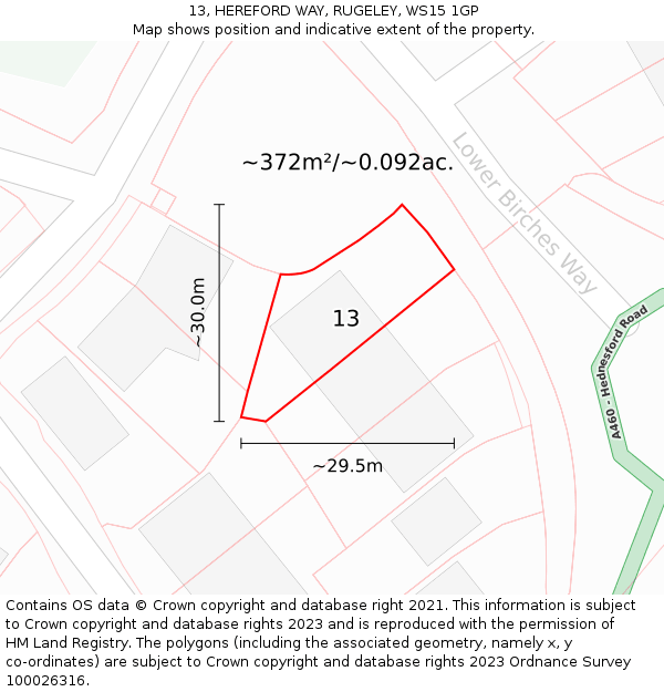 13, HEREFORD WAY, RUGELEY, WS15 1GP: Plot and title map