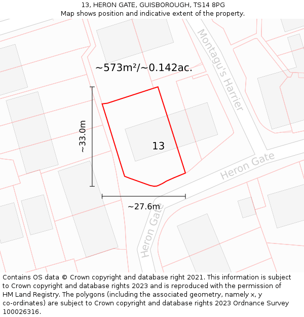 13, HERON GATE, GUISBOROUGH, TS14 8PG: Plot and title map