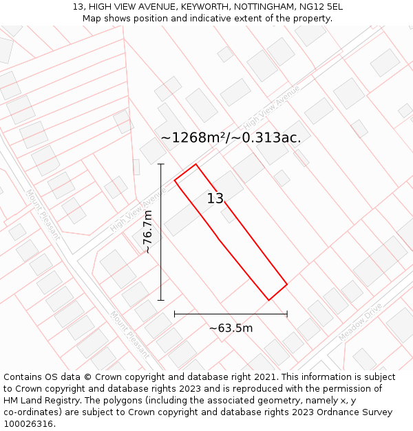 13, HIGH VIEW AVENUE, KEYWORTH, NOTTINGHAM, NG12 5EL: Plot and title map