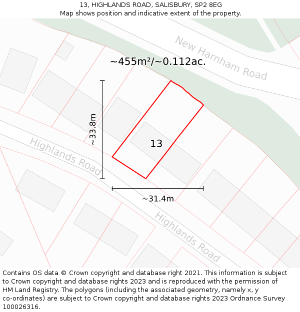 13, HIGHLANDS ROAD, SALISBURY, SP2 8EG: Plot and title map