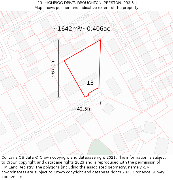 13, HIGHRIGG DRIVE, BROUGHTON, PRESTON, PR3 5LJ: Plot and title map