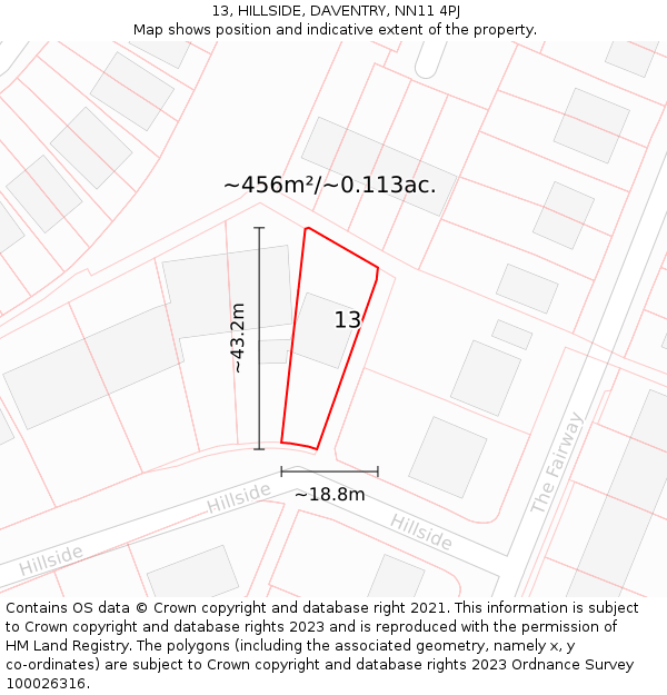 13, HILLSIDE, DAVENTRY, NN11 4PJ: Plot and title map